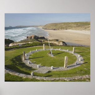 Póster Sundial and Perran Beach, Perranporth, Cornwall,