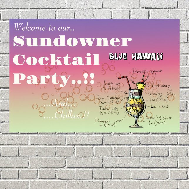 Póster Sundowner Blue Hawaii Cocktail Fiesta (Sundowner Blue Hawaii Cocktail Party Wall Poster)