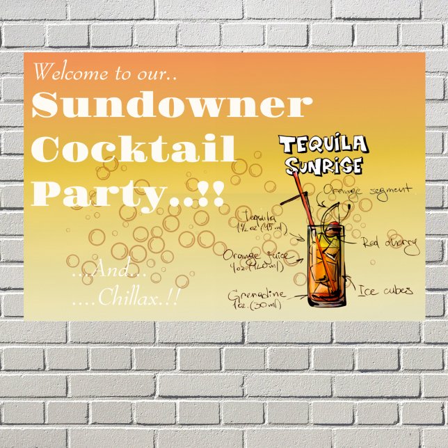 Póster Sundowner Tequila Cocktail Fiesta (Sundowner Tequila Sunrise Cocktail Party Wall Poster)