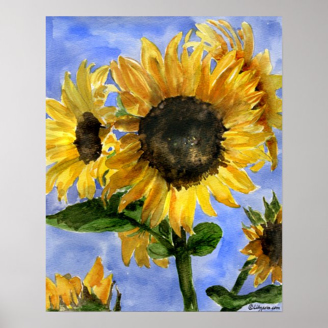 Póster Sunflower 01 Pinturas de color de agua Imprimir (Frente)