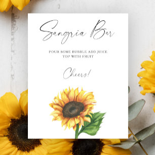 Póster Sunflower acuarela Ducha de novia barra de sangría