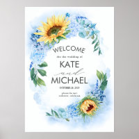 Sunflower amarillo y Boda de hidrangea azul turbio