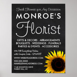 Póster Sunflower and Chalkboard, Floristry Adverti