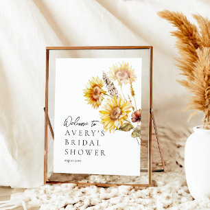 Póster Sunflower Boho Wildflower Moderno Ducha nupcial