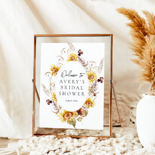 Póster Sunflower Boho Wildflower Moderno Ducha nupcial