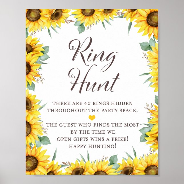 Póster Sunflower Bridal Shower Game Sign (Frente)