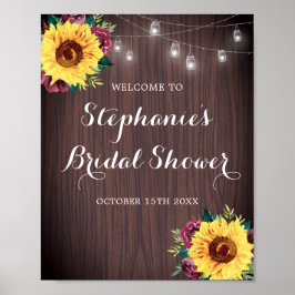 Póster Sunflower Burgundy Rosa Jars Wood Bridal Shower