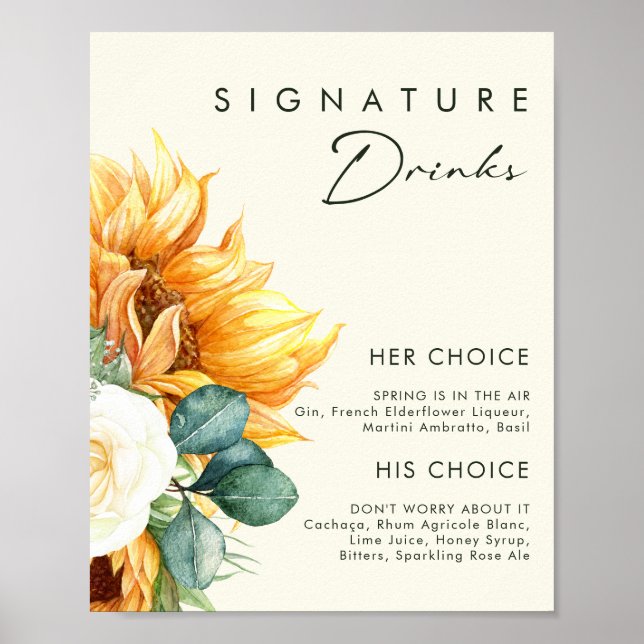 Póster Sunflower Country | Bebidas con firma amarilla lig (Frente)