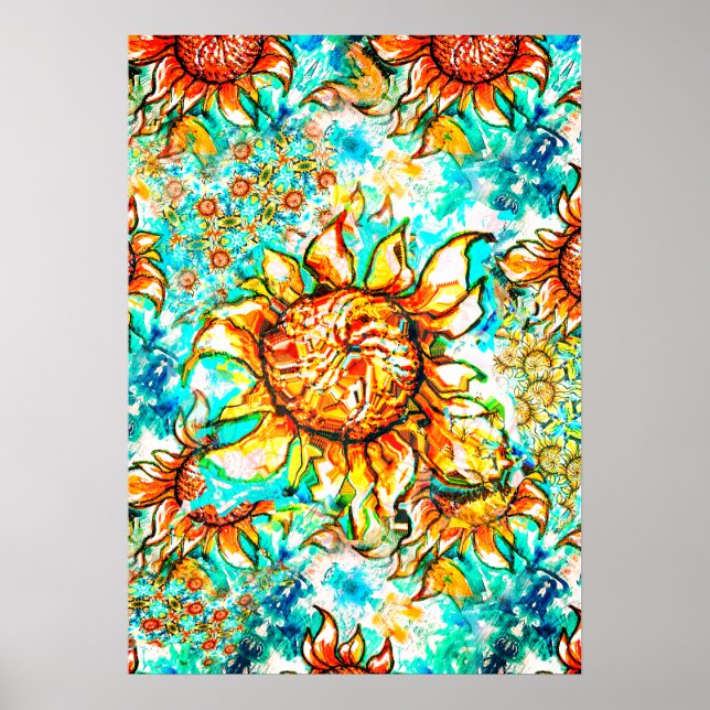 Póster Sunflower Craze colorful summery pattern (Frente)