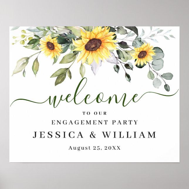 Póster Sunflower Eucalyptus ENGAGEMENT PARTY Welcome Sign (Frente)