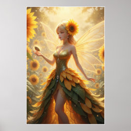 Póster Sunflower Fairy Fantasy Illustration Poster