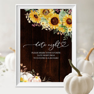Póster Sunflower Fall Bridal Shower Date Night Jar Rótulo