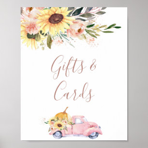Póster Sunflower Floral Pumpkin Truck Baby Shower Sign