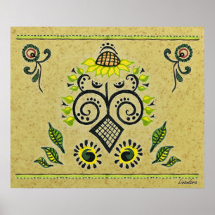 Póster Sunflower Folk Pattern