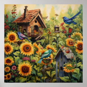Póster Sunflower Garden 10 Casas de Aves Azules