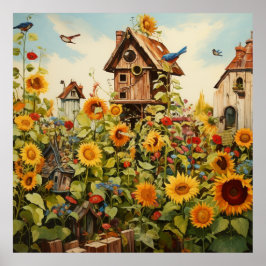 Póster Sunflower Garden 11 Casas de Aves Azules