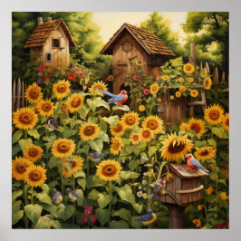 Póster Sunflower Garden 12 Casas de Aves Azules