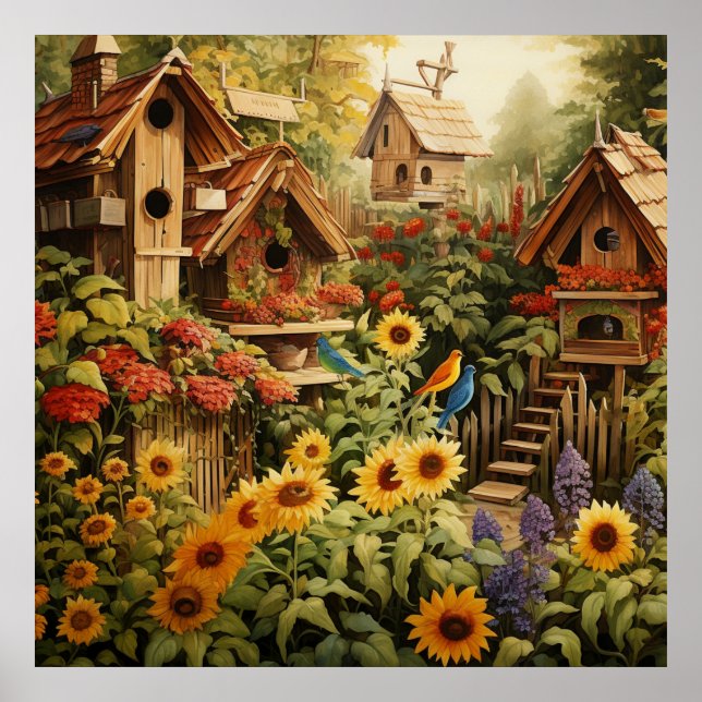 Póster Sunflower Garden 13 Casas de Aves Azules (Frente)