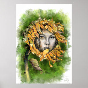Póster Sunflower Girl Surrealism Poster Print - Painting