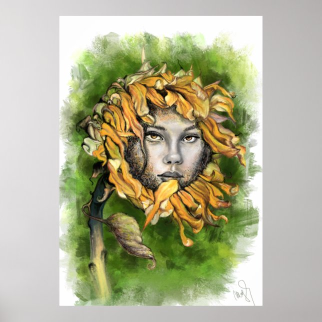 Póster Sunflower Girl Surrealism Poster Print - Painting (Frente)