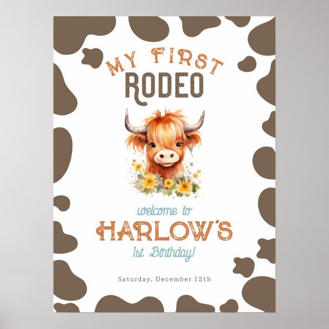 Póster Sunflower Highland Vaca mi primer rodeo primer cum (Frente)
