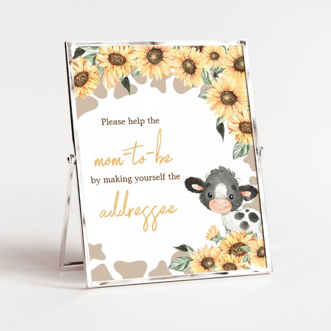 Póster Sunflower Holy Cow Baby Shower Envelope Station (Summer Highland Cow Baby Shower Envelope Station Sign)