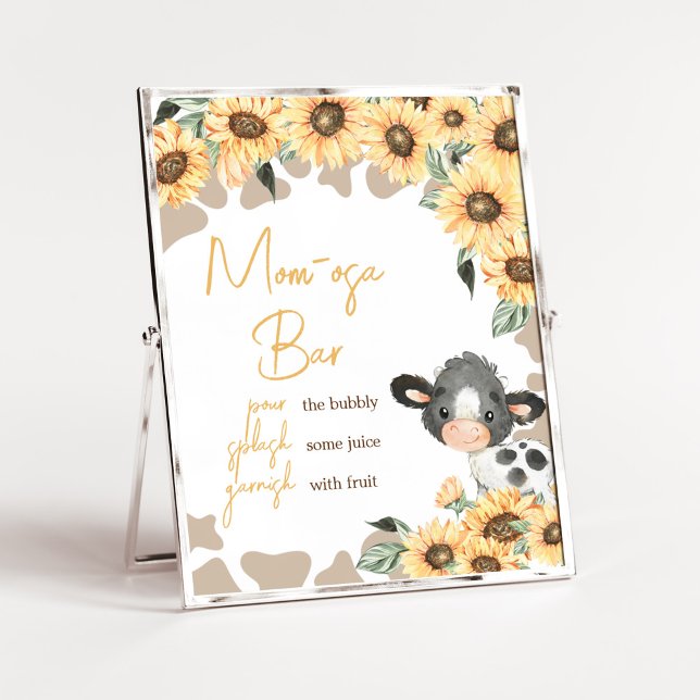 Póster Sunflower Holy Cow Baby Shower Mom Osa Bar (Summer Highland Cow Baby Shower Mom Osa Bar Sign)