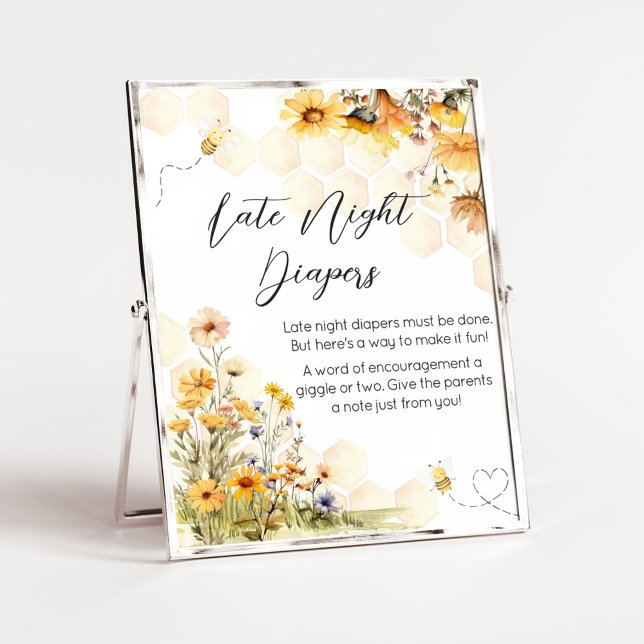 Póster Sunflower Little Honey Tarde Diabetes Nocturnos (Sunflower Little Honey Baby Shower Late Night Diapers Sign)