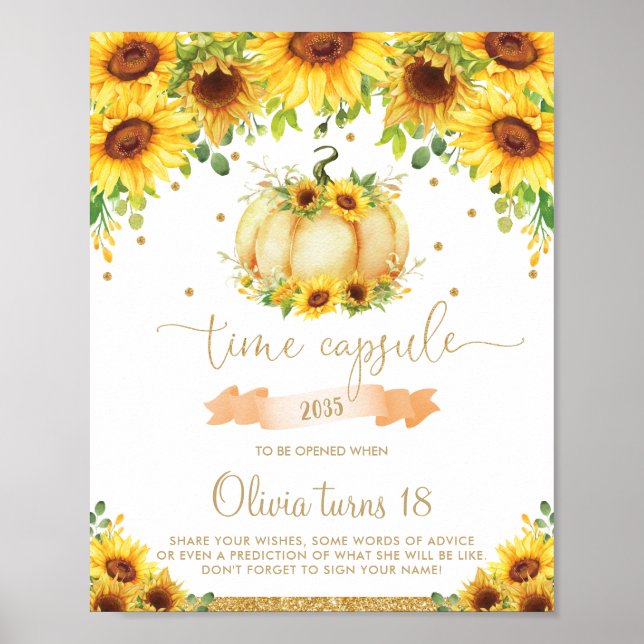 Póster Sunflower Pumpkin 1st Birthday Time Capsule (Frente)