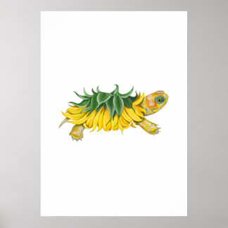 Póster Sunflower Turtle – Botanical Fantasy Art Print