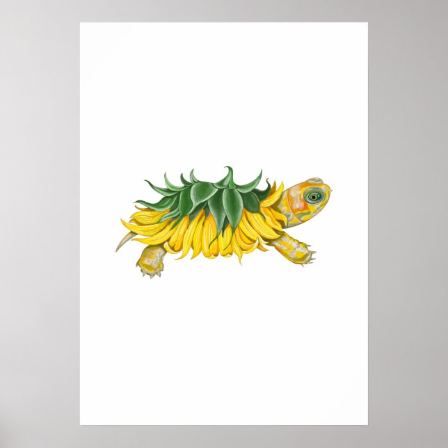 Póster Sunflower Turtle – Botanical Fantasy Art Print (Frente)