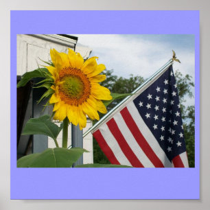 Póster Sunflower with Flag Poster