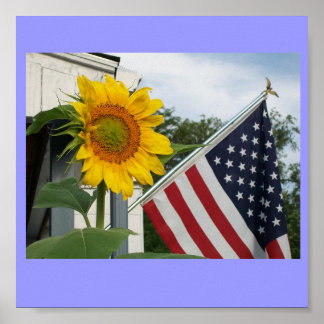 Póster Sunflower with Flag Poster
