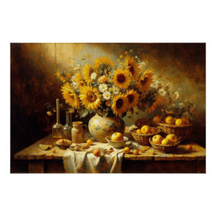 Póster Sunflowers and Fruit Still Life Pinting Decoupage