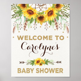 Póster Sunflowers Baby Shower Rustic Boho Welcome