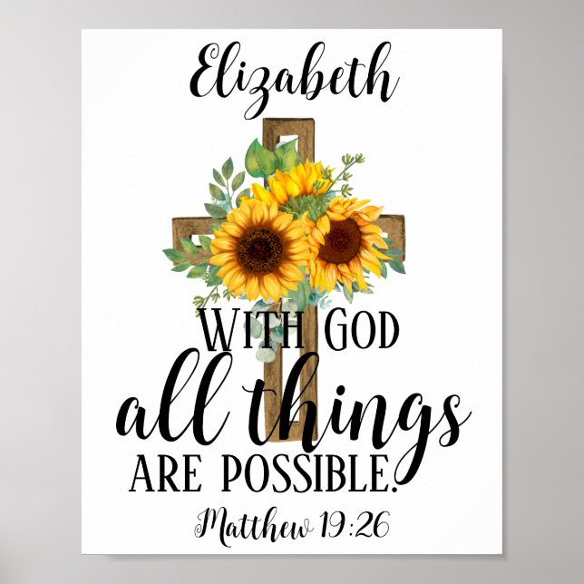 Póster Sunflowers Christian Scripture All Things Possible (Frente)
