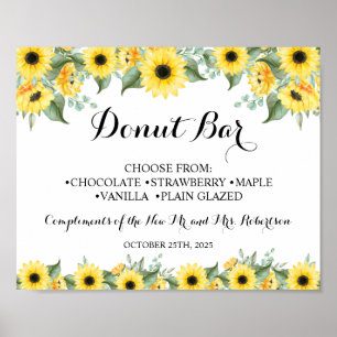 Póster Sunflowers Donut Bar Bridal Shower Boda Rótulo
