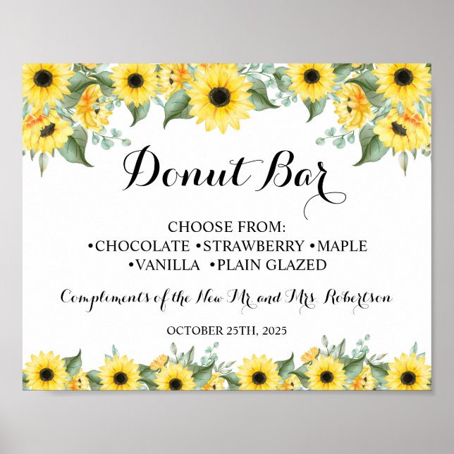 Póster Sunflowers Donut Bar Bridal Shower Boda Rótulo (Frente)
