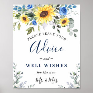 Póster Sunflowers Eucalyptus Advice & Wishes Wedding Sign