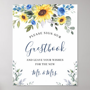 Póster Sunflowers Eucalyptus Boda Rótulo Our Guestbook