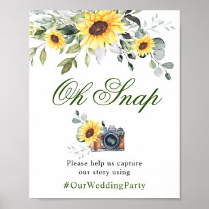Póster Sunflowers Eucalyptus Oh Snap Hashtag Boda Rótulo