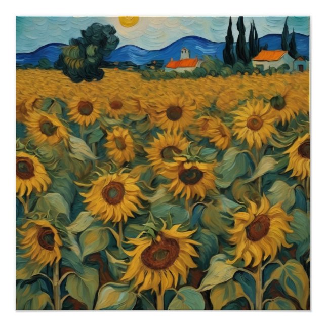 Póster sunflowers field van gogh style (Anverso)