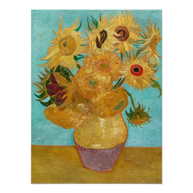 Póster Sunflowers, Post Impressionist Still Life Painting (Anverso)