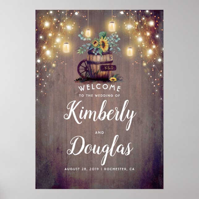 Póster Sunflowers Rustic Country Fall Wedding Sign (Frente)