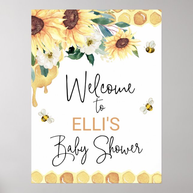Póster Sunflowers Sweet As Can Bee Baby Shower Welcome (Frente)