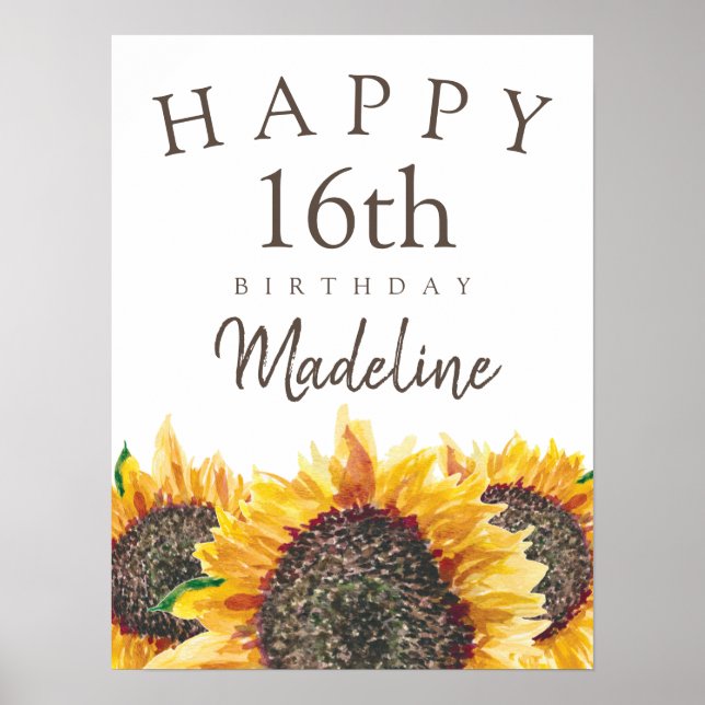 Póster Sunflowers White Happy 16th (o cualquier otro) Bir (Frente)