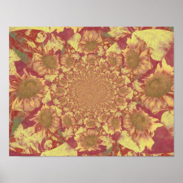 Póster Sunflowers Yellow Decoupage Watercolour Floral Art (Frente)