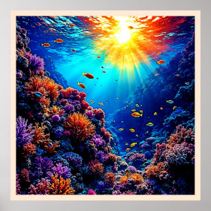 Póster Sunlit Coral Reef Wonderland