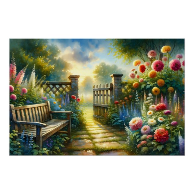 Póster Sunlit Garden Pathway Gate Scene (Anverso)