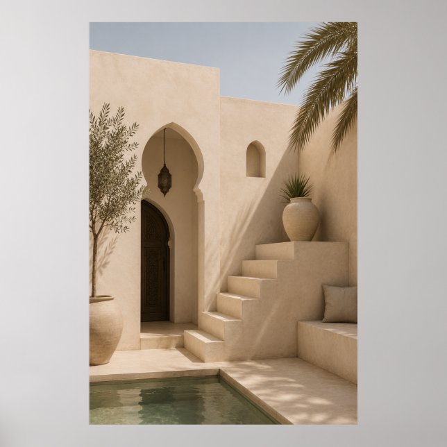 Póster Sunlit Mediterranean Courtyard Art Print - Beige (Frente)